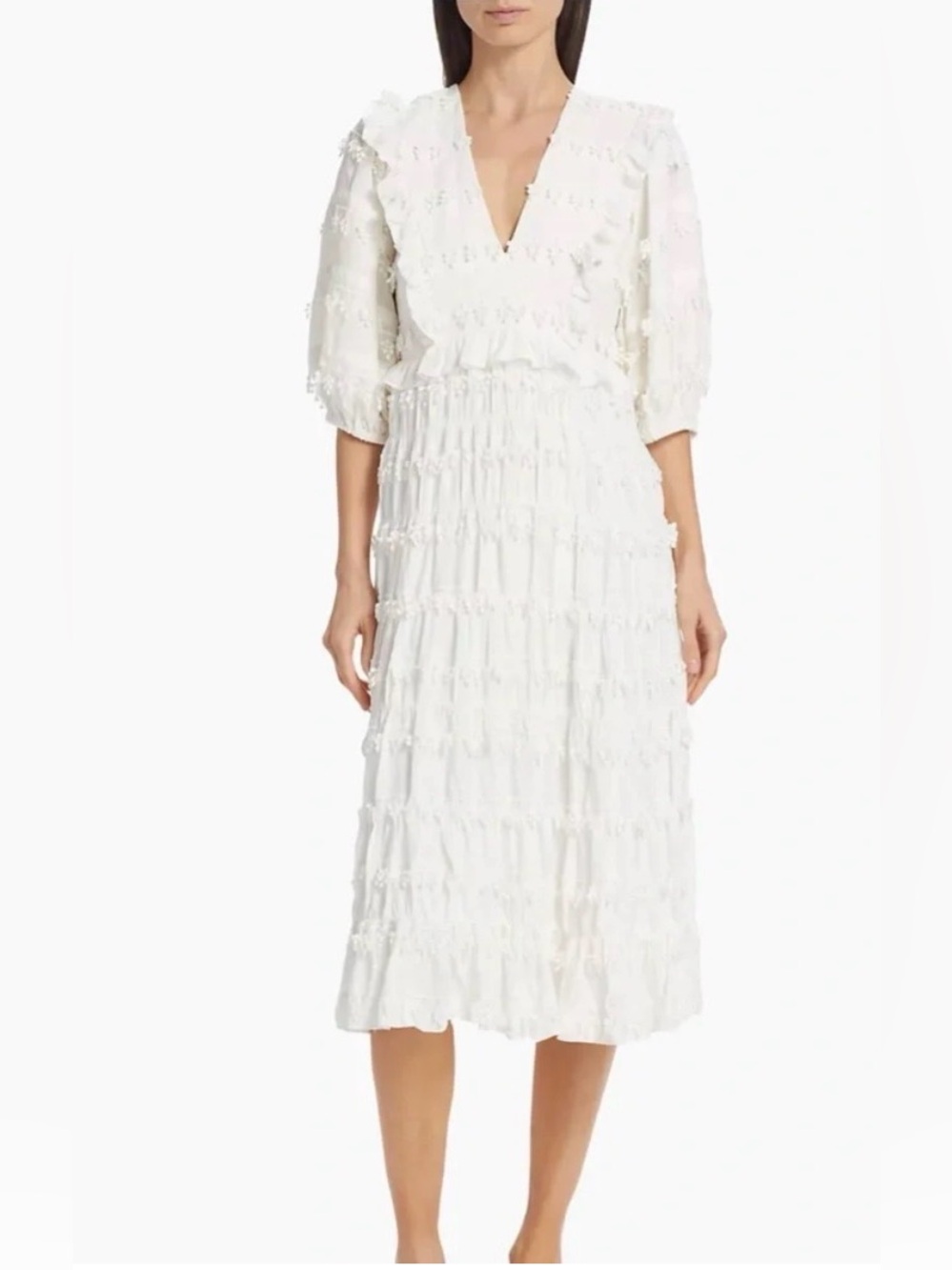 FARM Rio Ruffle Trim Dress White Small